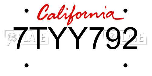 7TYY792 California License Plate