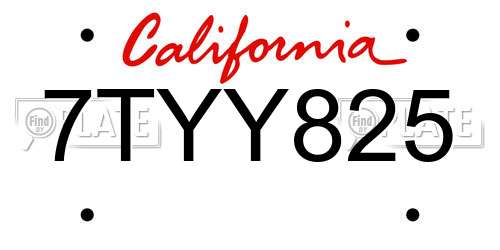 7TYY825 California License Plate