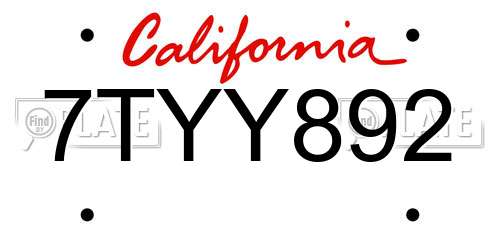 7TYY892 California License Plate