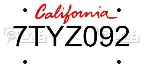 7TYZ092 California License Plate