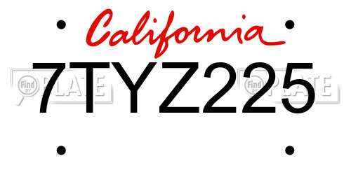 7TYZ225 California License Plate