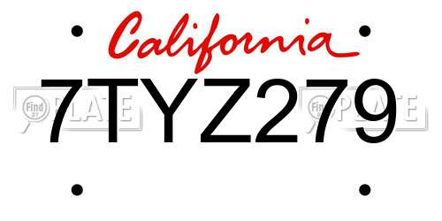 7TYZ279 California License Plate