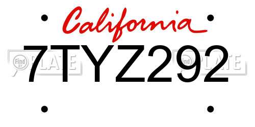 7TYZ292 California License Plate