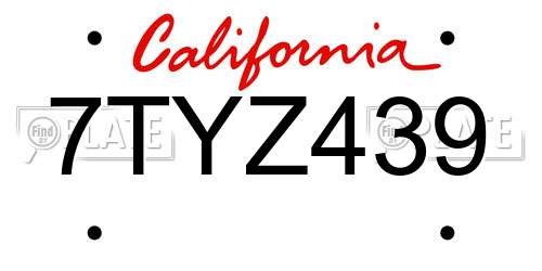 7TYZ439 California License Plate