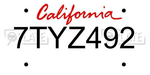 7TYZ492 California License Plate