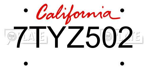 7TYZ502 California License Plate