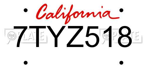 7TYZ518 California License Plate