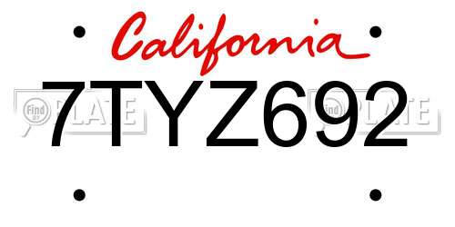 7TYZ692 California License Plate
