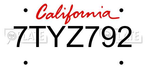7TYZ792 California License Plate