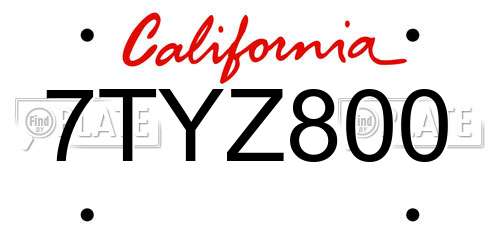 7TYZ800 California License Plate