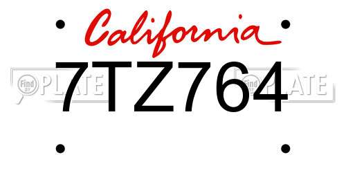 7TZ764 California License Plate