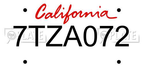 7TZA072 California License Plate