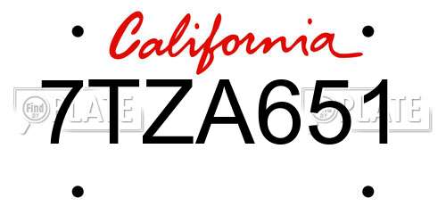 7TZA651 California License Plate