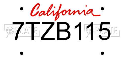 7TZB115 California License Plate