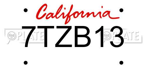 7TZB13 California License Plate
