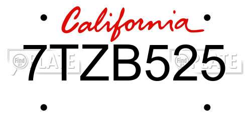 7TZB525 California License Plate