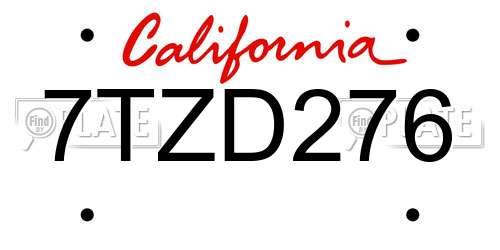 7TZD276 California License Plate