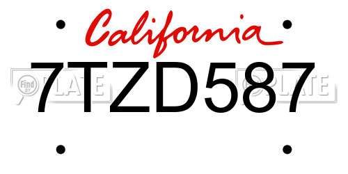 7TZD587 California License Plate