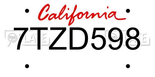 7TZD598 California License Plate