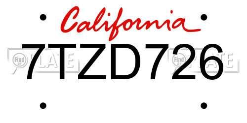 7TZD726 California License Plate