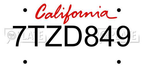 7TZD849 California License Plate