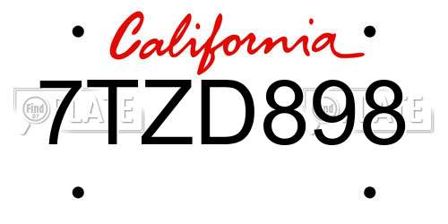 7TZD898 California License Plate