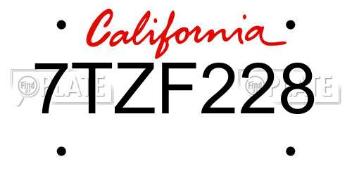 7TZF228 California License Plate