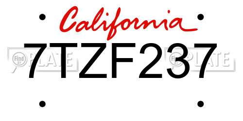 7TZF237 California License Plate