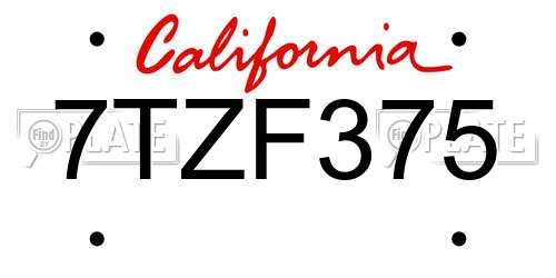 7TZF375 California License Plate