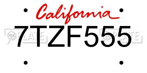 7TZF555 California License Plate