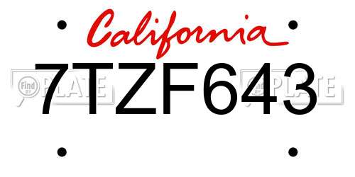 7TZF643 California License Plate