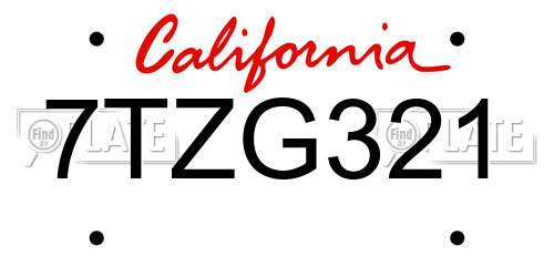 7TZG321 California License Plate