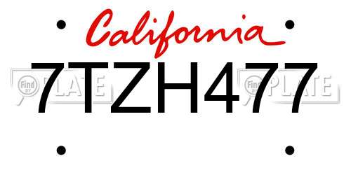7TZH477 California License Plate