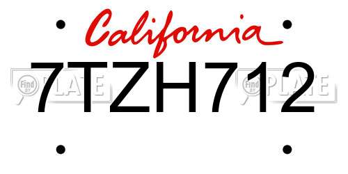 7TZH712 California License Plate