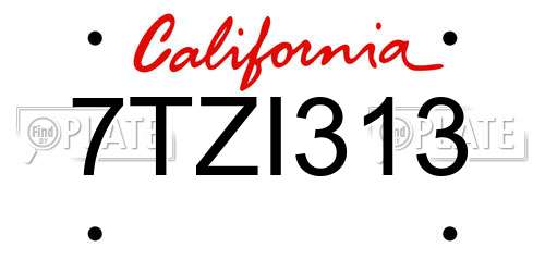 7TZI313 California License Plate