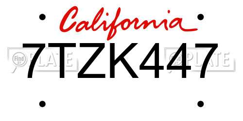 7TZK447 California License Plate