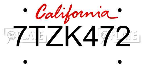 7TZK472 California License Plate