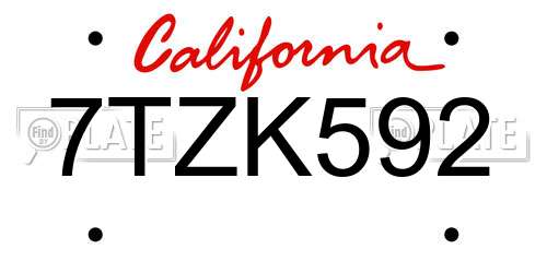7TZK592 California License Plate