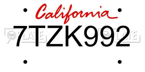 7TZK992 California License Plate