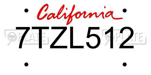 7TZL512 California License Plate