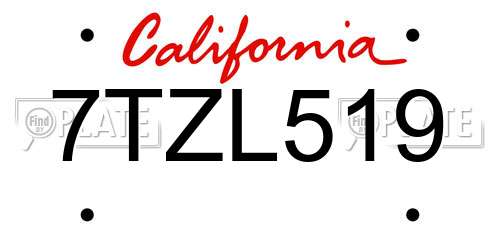 7TZL519 California License Plate