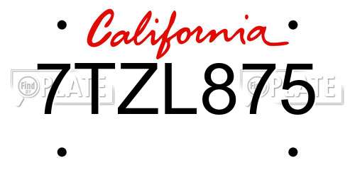 7TZL875 California License Plate