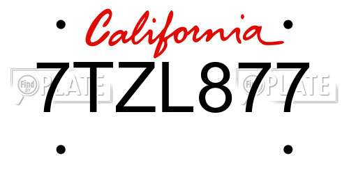 7TZL877 California License Plate