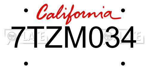 7TZM034 California License Plate