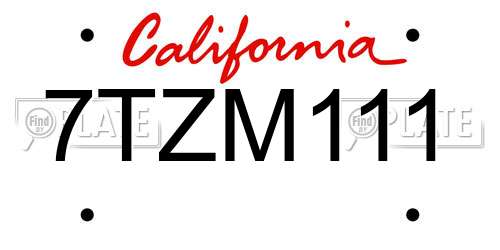 7TZM111 California License Plate