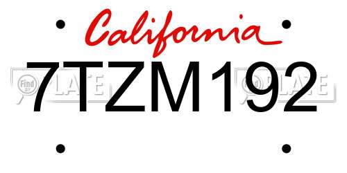 7TZM192 California License Plate