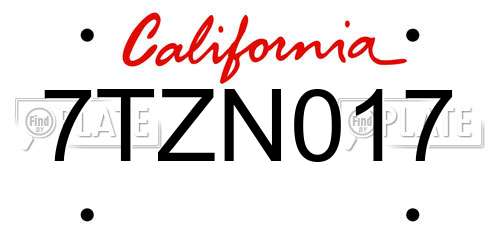 7TZN017 California License Plate