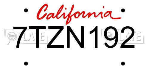7TZN192 California License Plate