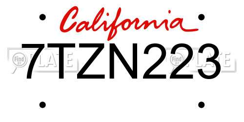 7TZN223 California License Plate