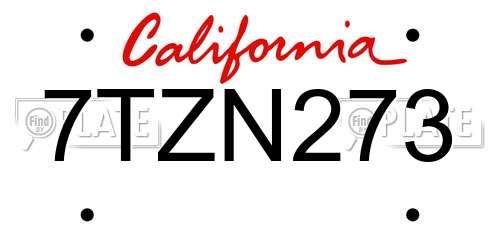 7TZN273 California License Plate